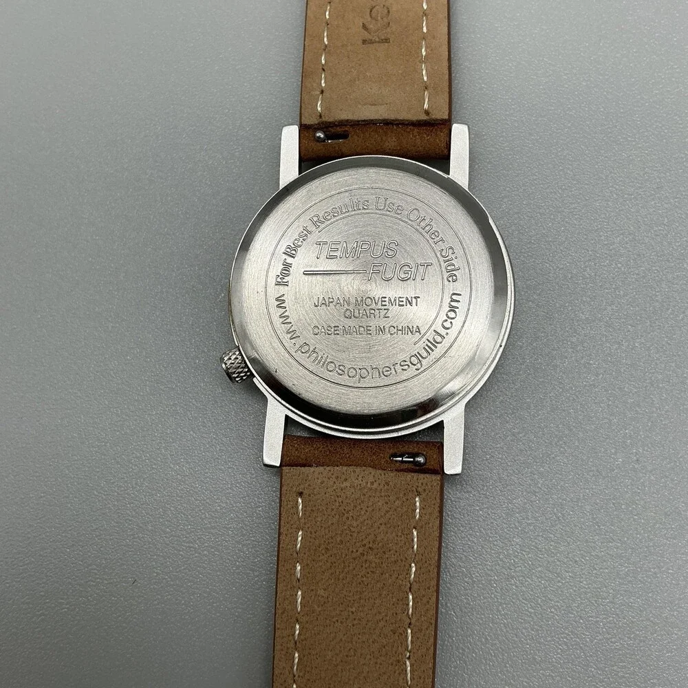 Philosophers Guild Tempus Fugit Unisex Watch 33mm Black Dial Leather New Battery